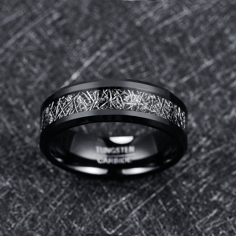 Men's Electroplated Black Meteorite Tungsten Steel Ring