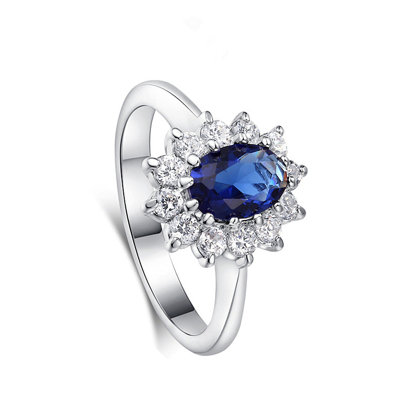 High-end foreign explosions jewelry high-grade blue zircon ring