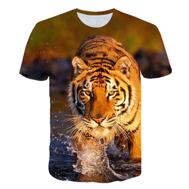 3D Digital Print Round Neck Short Sleeve Animal Pattern T-shirt