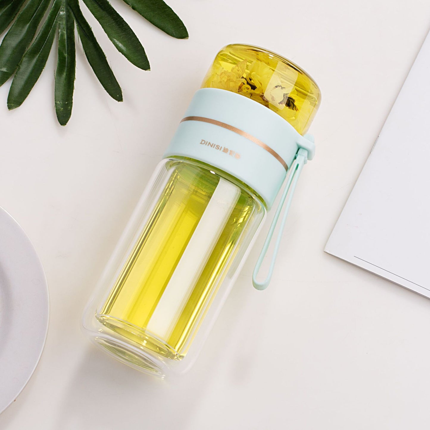 Glass Water Bottle With Tea Infuser Filter and Tea Separation