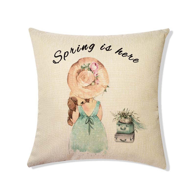 Rabbit Easter Eggs Truck Flower Basket Cushion Cover Throw Pillow Cover