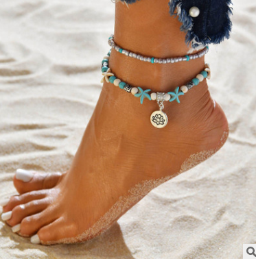 Mizhu Yoga Anklet Turtle Bracelet Beach Pendant Starfish Pearl Retro