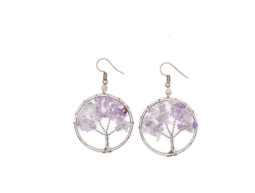 Natural Crystal Crushed Stone Tree Wishing Earrings