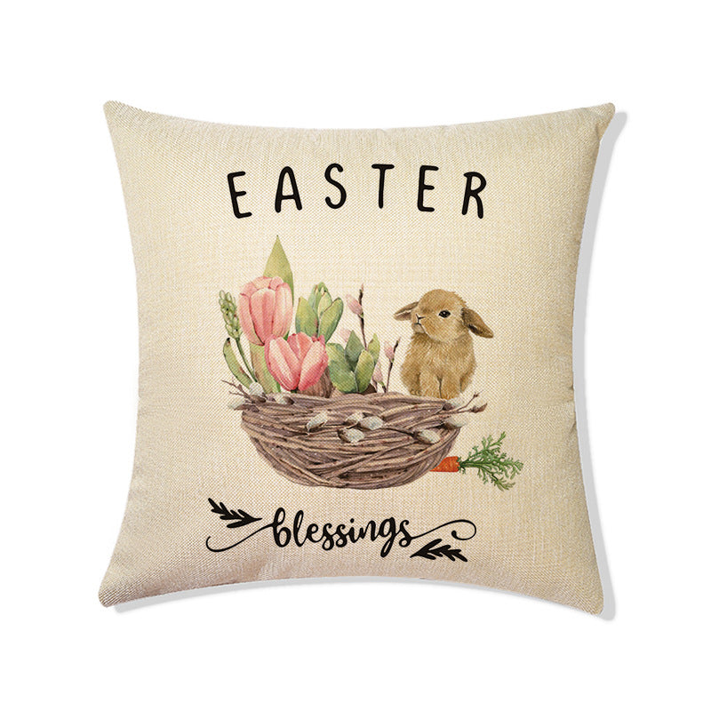 Rabbit Easter Eggs Truck Flower Basket Cushion Cover Throw Pillow Cover