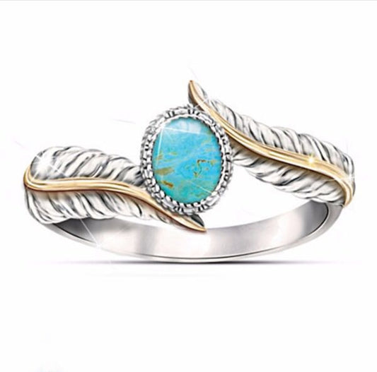 Green Turquoise feather ring