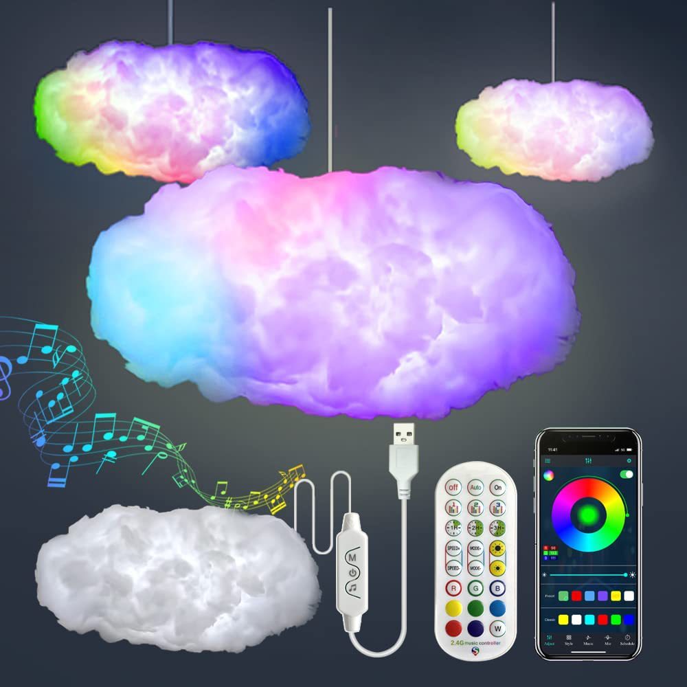 USB Cloud Light APP Control Music Synchronization 3D RGBIC Ambient Light Simulation Clouds