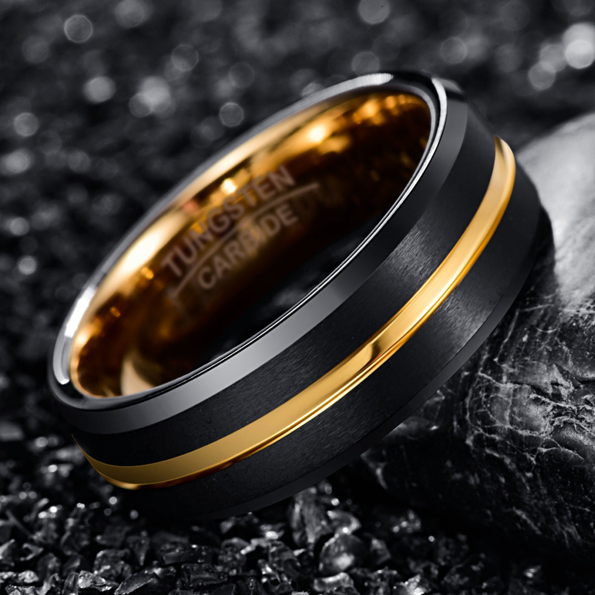 Electroplating Black Gold Frosted Two Tone Men's Tungsten Steel Ring