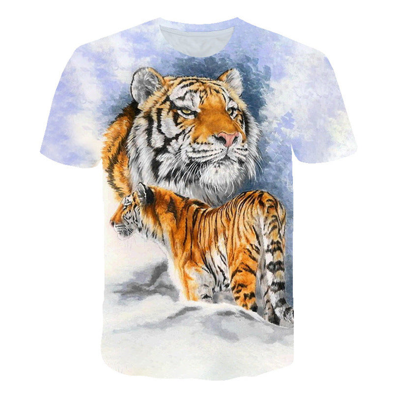 3D Digital Print Round Neck Short Sleeve Animal Pattern T-shirt