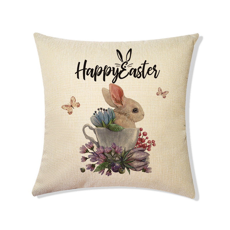 Rabbit Easter Eggs Truck Flower Basket Cushion Cover Throw Pillow Cover