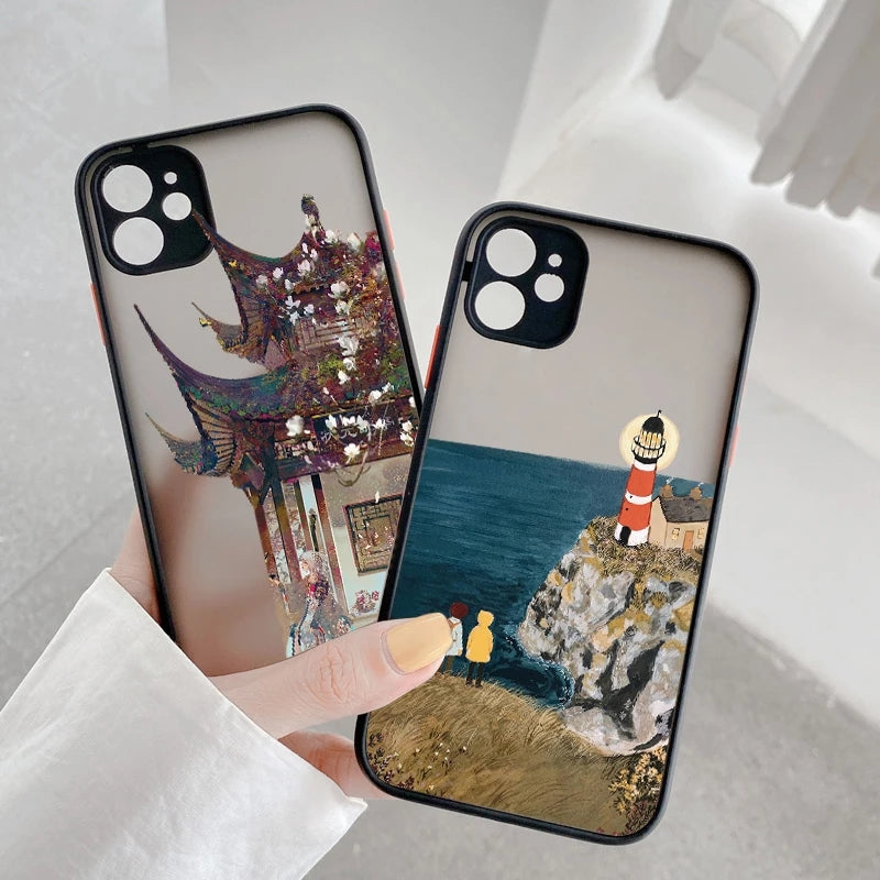 Vintage Cartoon Scenery Girl Phone Case