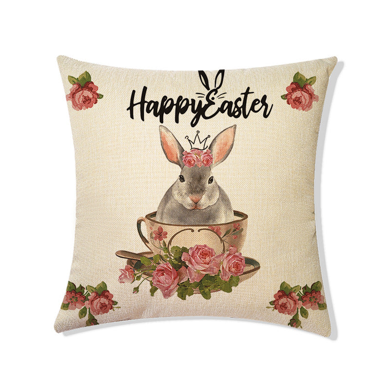 Rabbit Easter Eggs Truck Flower Basket Cushion Cover Throw Pillow Cover