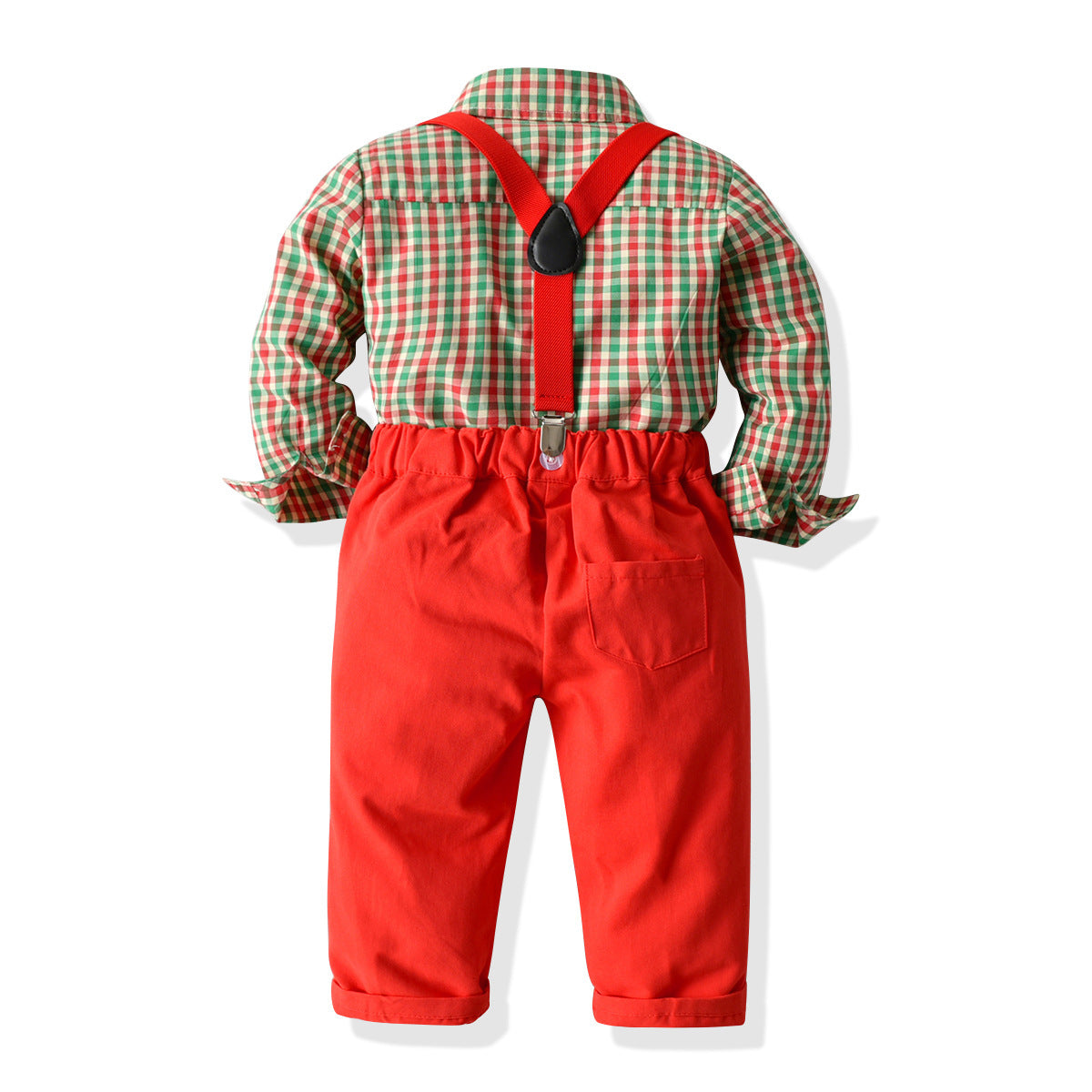 Boys' Plaid Shirt Bow Tie Overalls Party Dress