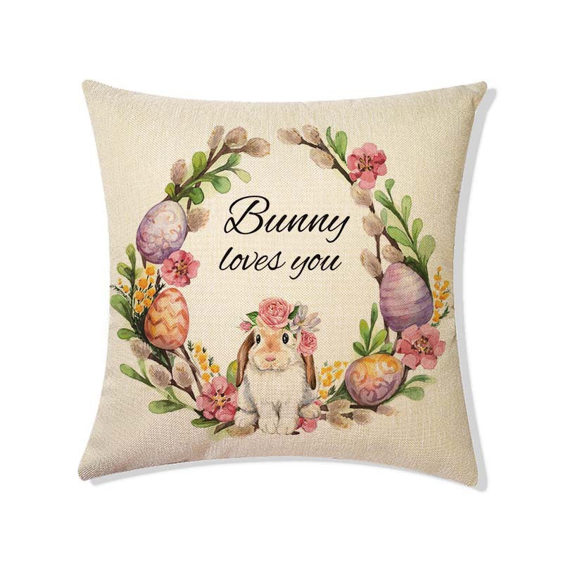 Rabbit Easter Eggs Truck Flower Basket Cushion Cover Throw Pillow Cover