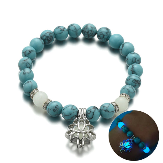 Energy Luminous Lotus Natural Stone Bracelet Charm Beads Bracelet For Men Women