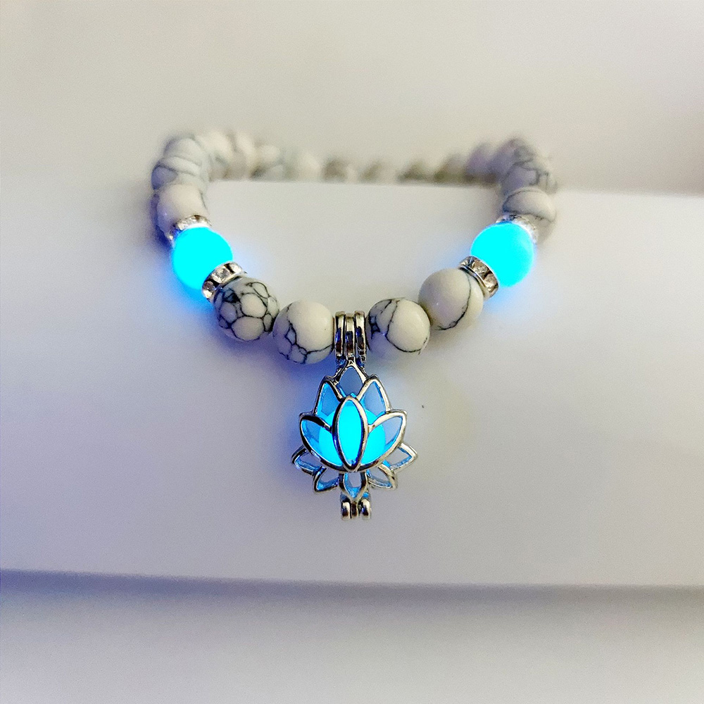 Energy Luminous Lotus Natural Stone Bracelet Charm Beads Bracelet For Men Women