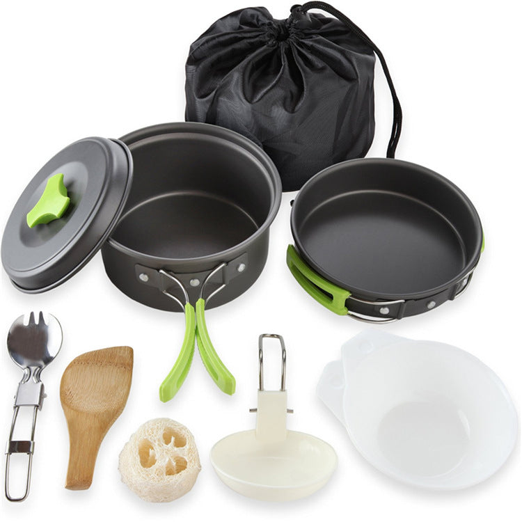 Outdoor Camping Pot Portable Combination 9 Piece Set