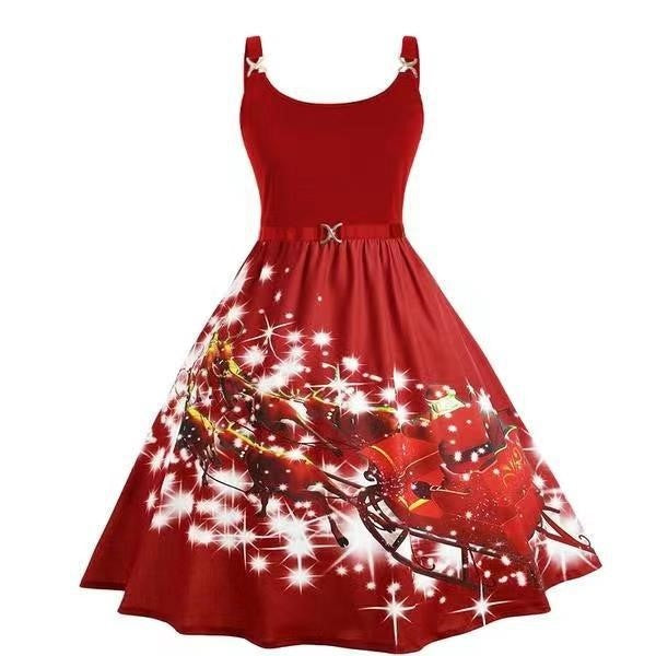 Women's Fashion Simple Christmas Print Dress