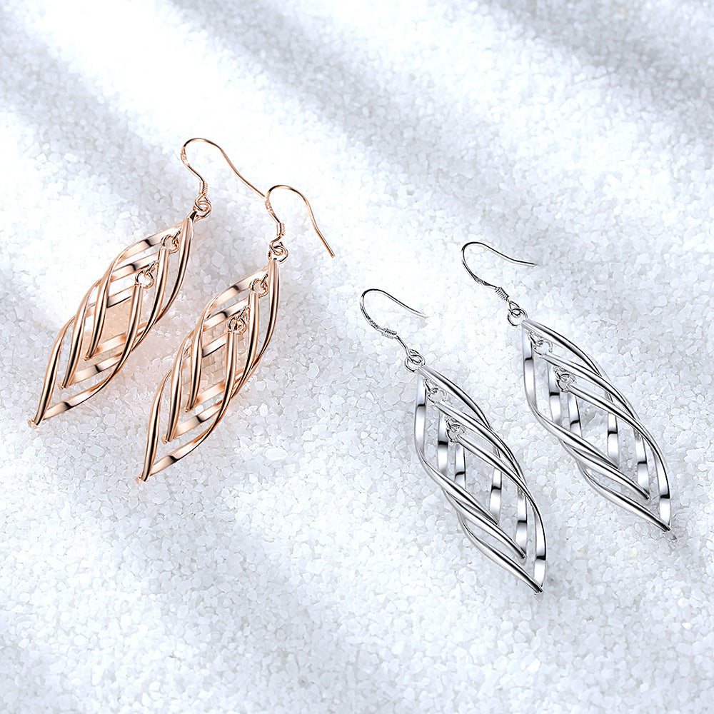 Silver Plated Double Twist Tassel Earrings Hot Korean Style Wave Super Fairy Hanging Earrings