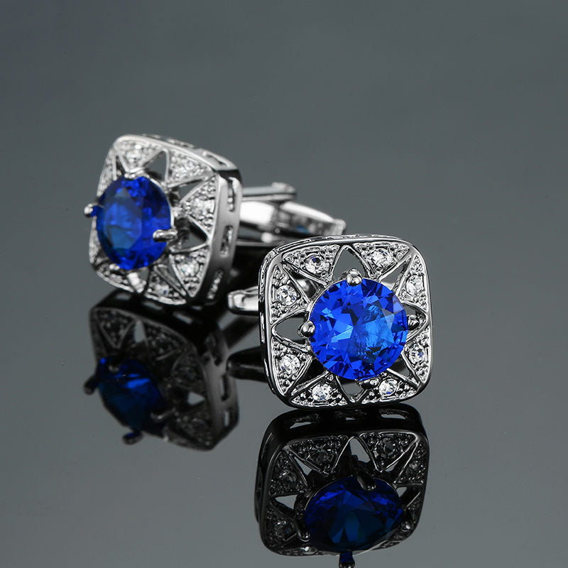 Jewelry Oval Cufflinks With Blue Crystals