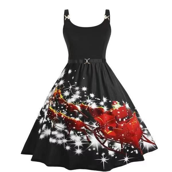 Women's Fashion Simple Christmas Print Dress