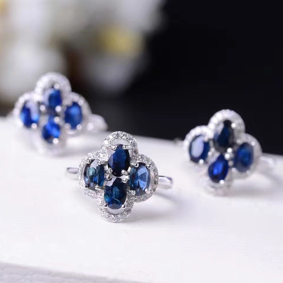 Colorful Jewelry Silver Set Jewelry Natural Sapphire Ring